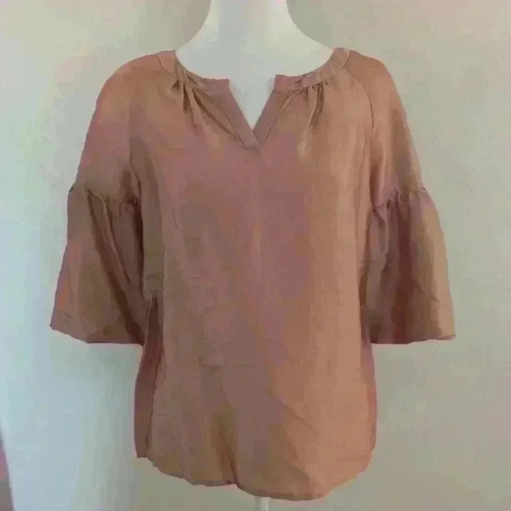 Talbots Peach/Pink Silk Bell Sleeve Blouse